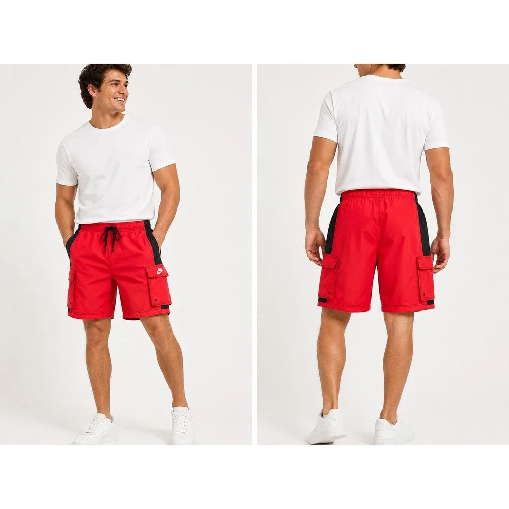 Nike Men's XXL Red Black Cargo Swim Trunks Board Shorts Y2K